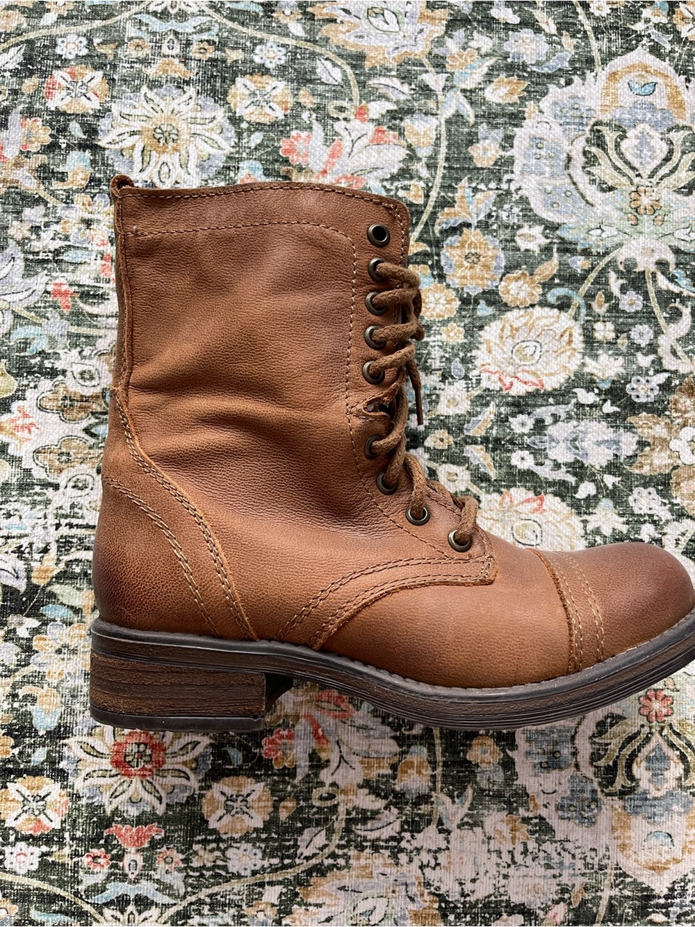 Steve Madden Women's Lace-Up Brown Leather Combat Boot
